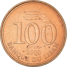 Moneta, Liban, 100 Livres, 2000, EF(40-45), Mosiądz, KM:38