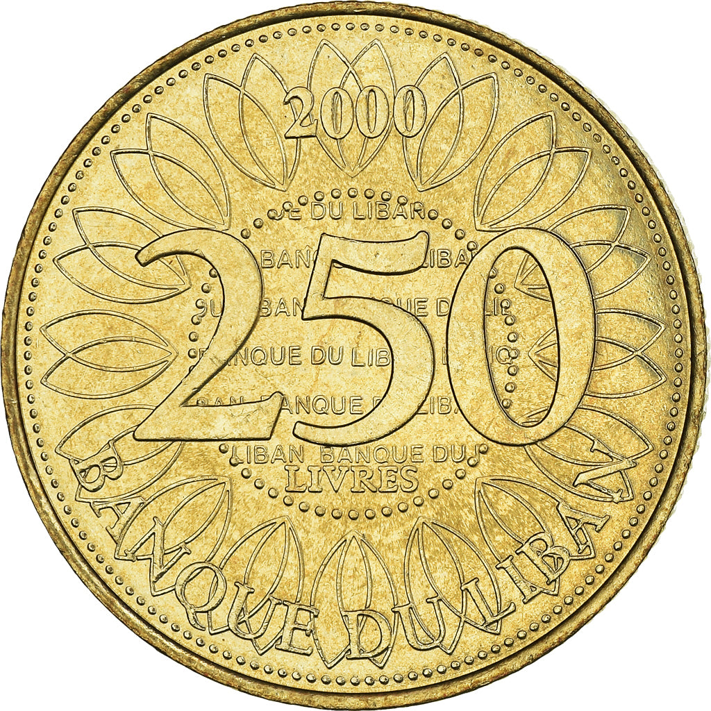 Moneta, Libano, 250 Livres, 2000, SPL, Alluminio-bronzo, KM:36
