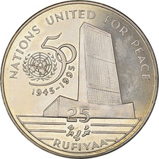 Moeda, ILHAS MALDIVAS, 25 Rufiyaa, 1996, MS(60-62), Cobre-níquel, KM:95