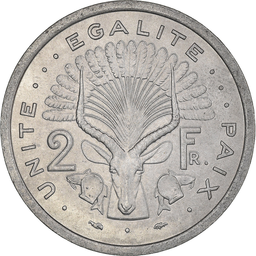 Coin, Djibouti, 2 Francs, 1977, Paris, MS(63), Aluminum, KM:21