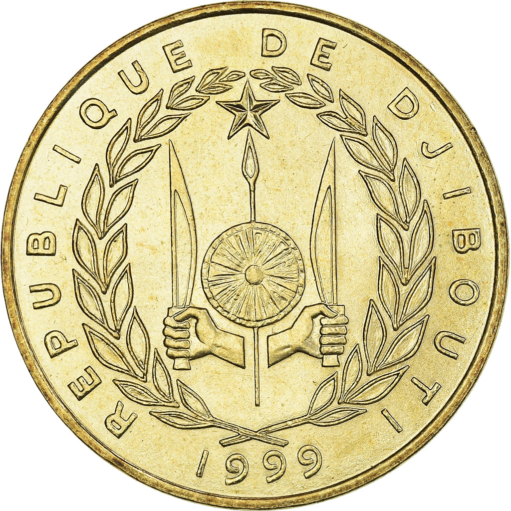Coin, Djibouti, 20 Francs, 1999, Paris, MS(63), Aluminum-Bronze, KM:24