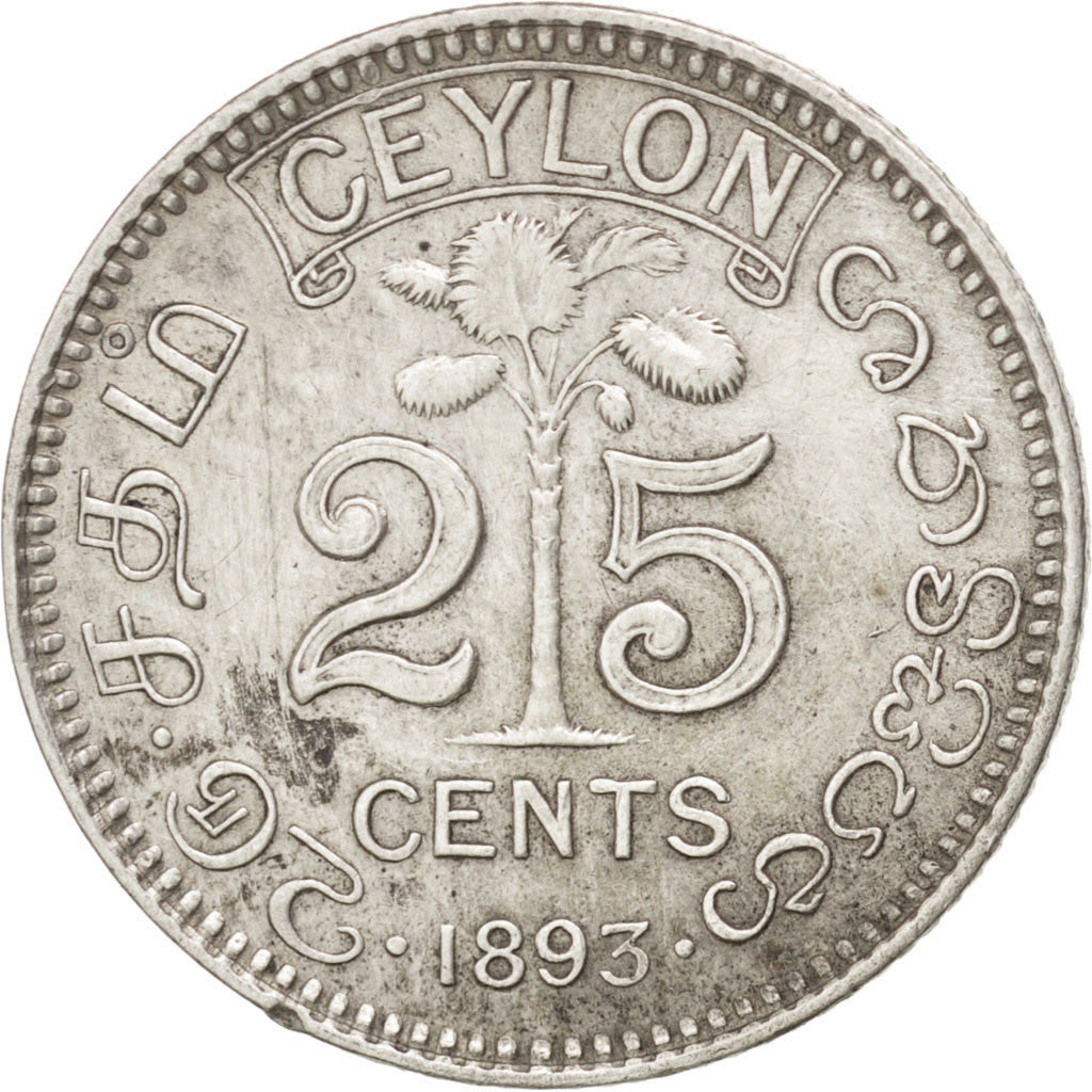 Ceylon, Victoria, 25 Cents, 1893, BB+, Argento, KM:95