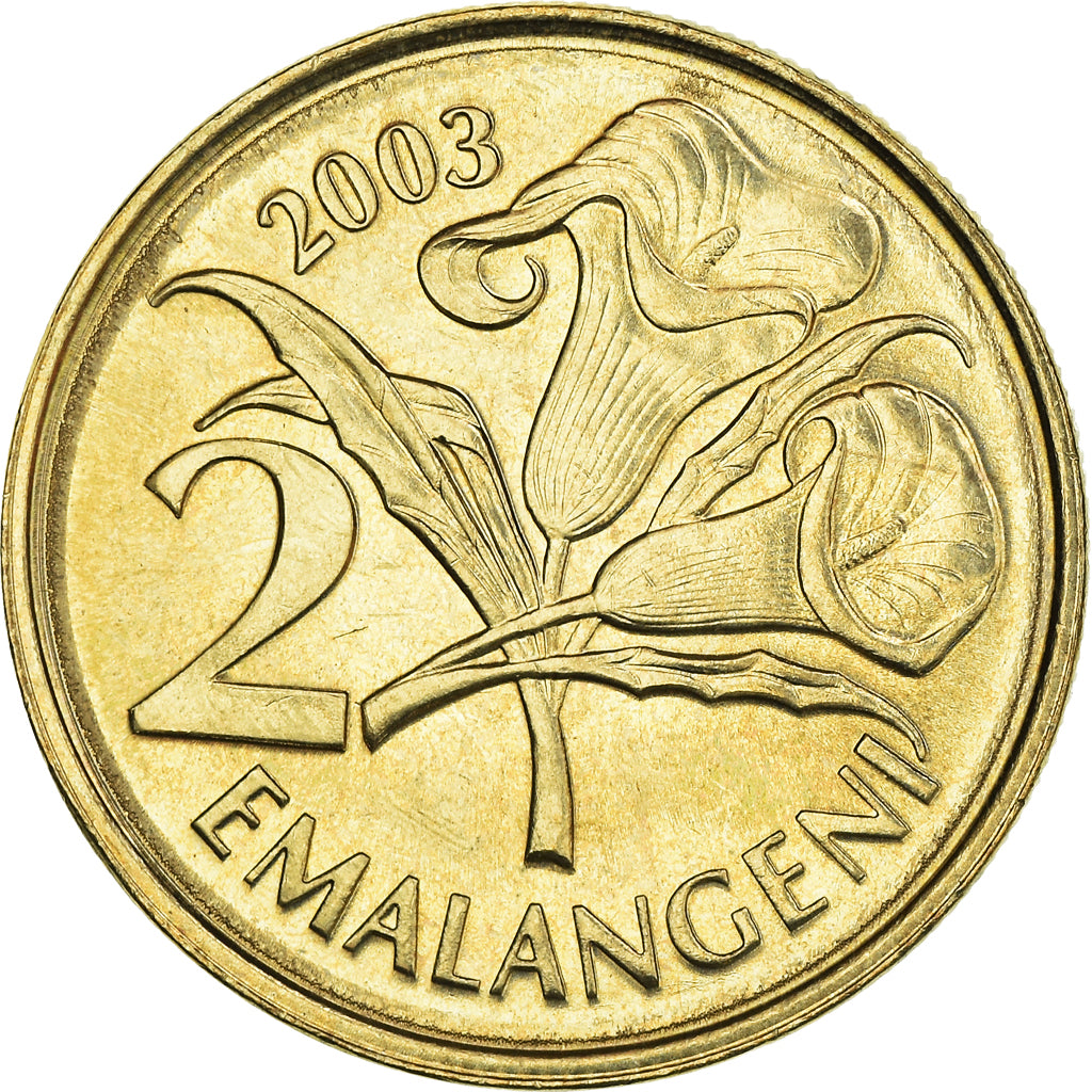 Coin, Swaziland, King Msawati III, 2 Emalangeni, 2003, MS(63), Brass, KM:46