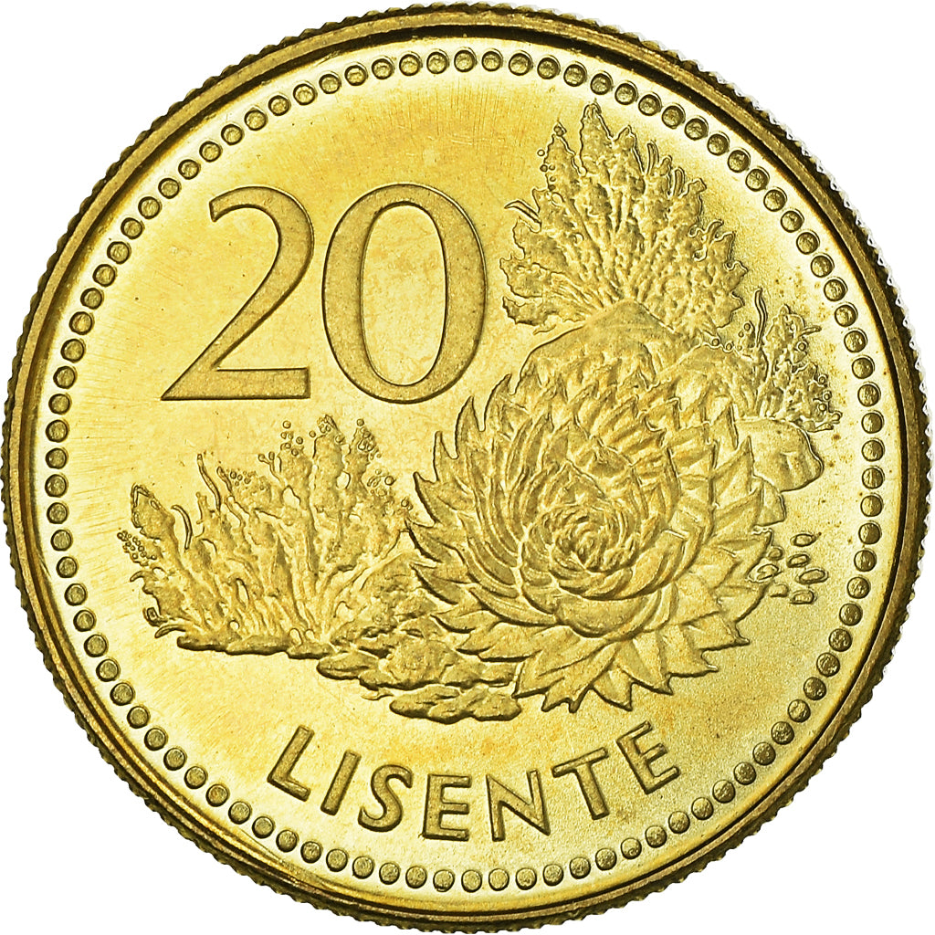Moneta, Lesotho, Moshoeshoe II, 20 Licente, 1998, SPL+, Acciaio placcato ottone