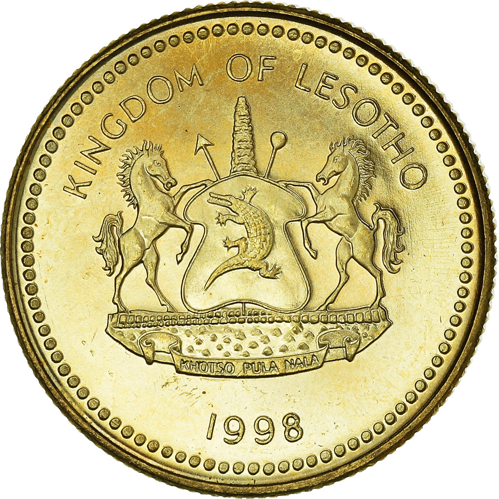 Moneta, Lesotho, Moshoeshoe II, 20 Licente, 1998, SPL+, Acciaio placcato ottone