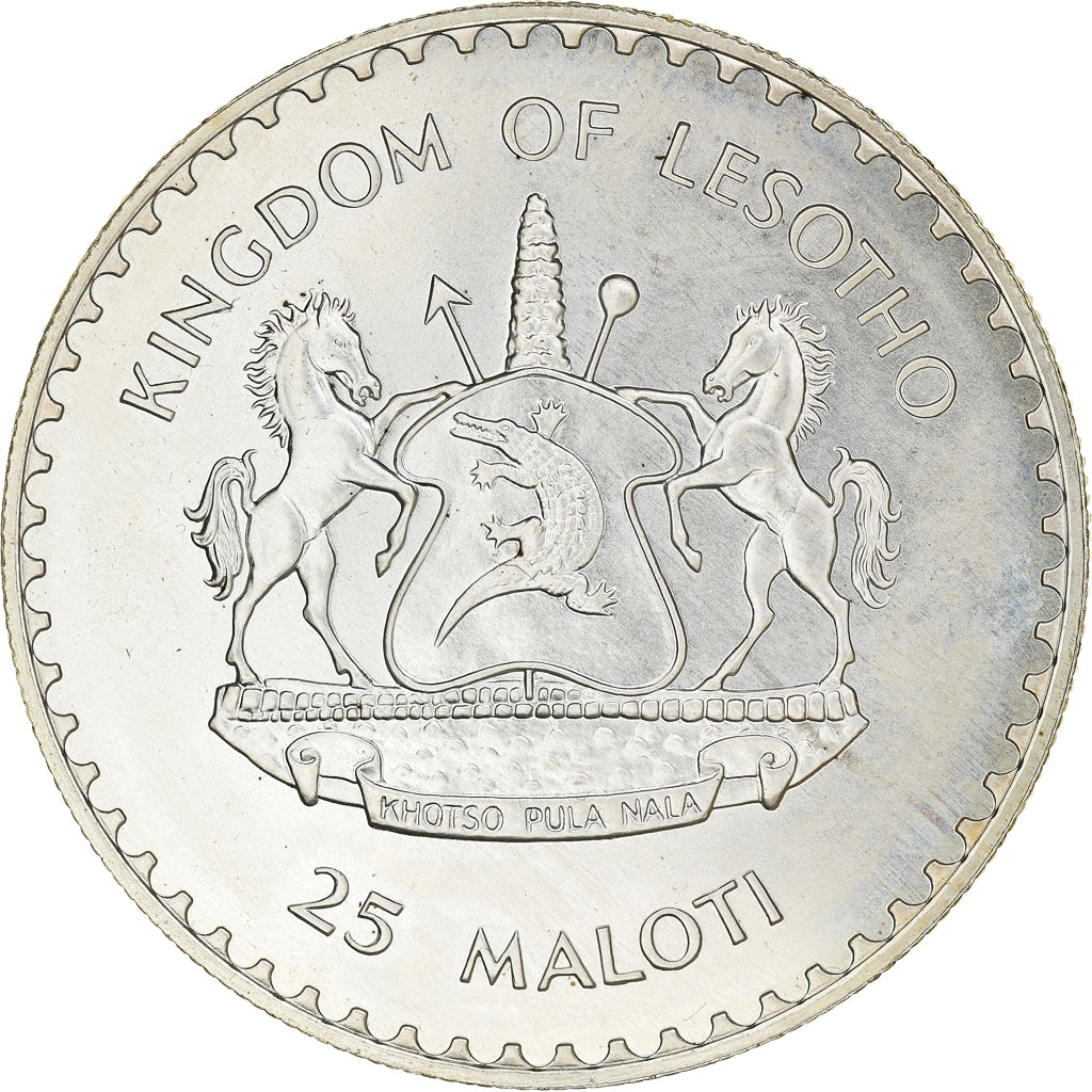 Coin, Lesotho, Moshoeshoe II, 25 Maloti, 1983, MS(64), Silver, KM:44