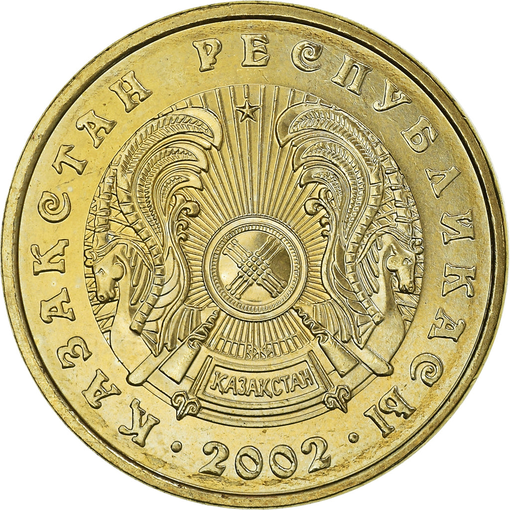 Münze, Kasachstan, 10 Tenge, 2002, Kazakhstan Mint, UNZ+, Nickel-brass, KM:25