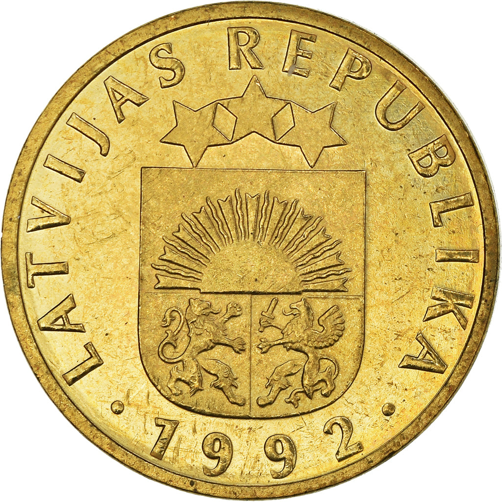 Coin, Latvia, 10 Santimu, 1992, MS(60-62), Nickel-brass, KM:17