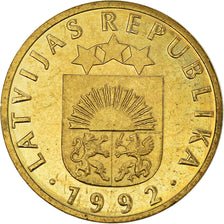 Coin, Latvia, 10 Santimu, 1992, MS(60-62), Nickel-brass, KM:17