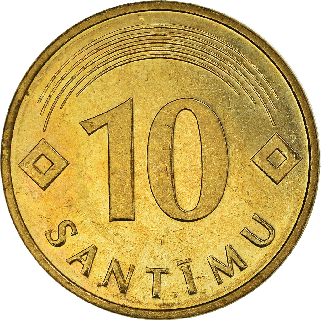 Coin, Latvia, 10 Santimu, 1992, MS(60-62), Nickel-brass, KM:17