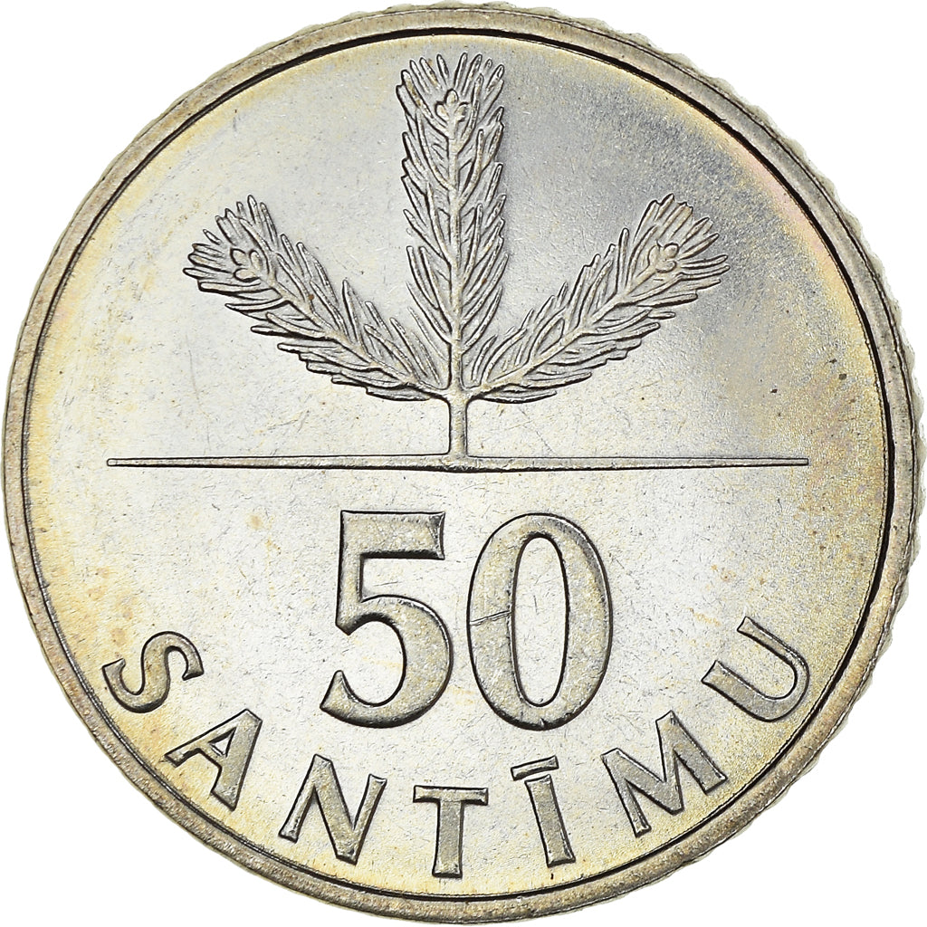 Coin, Latvia, 50 Santimu, 1992, MS(64), Copper-nickel, KM:13