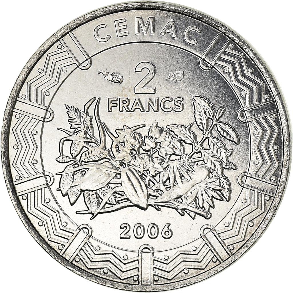 Coin, Central African States, 2 Francs, 2006, Paris, MS(64), Stainless Steel