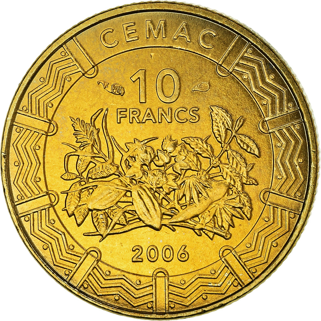 Moneda, Estados del África central, 10 Francs, 2006, Paris, SC+, Latón, KM:19