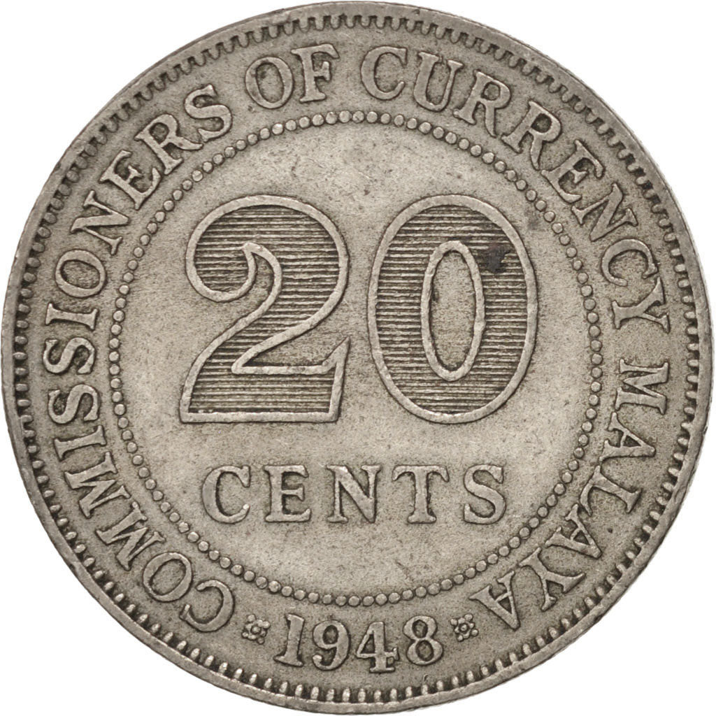 Coin, MALAYA, 20 Cents, 1948, EF(40-45), Copper-nickel, KM:9