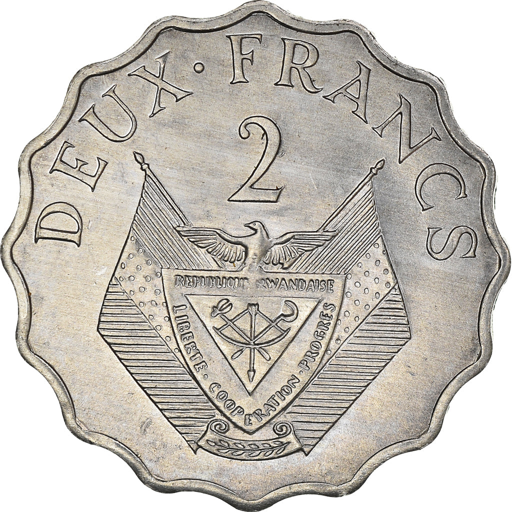 Moneda, Ruanda, 2 Francs, 1970, FDC, Aluminio, KM:10