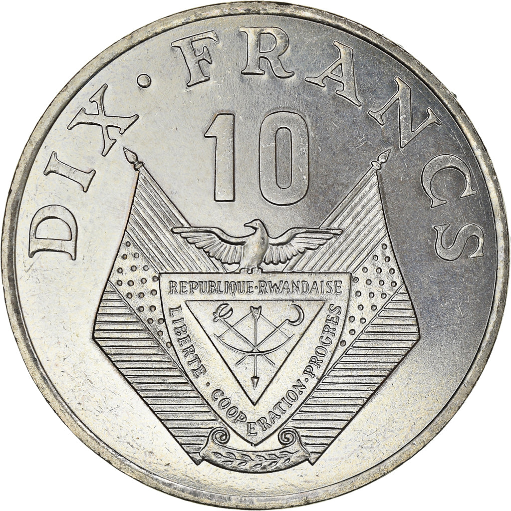 Coin, Rwanda, 10 Francs, 1985, British Royal Mint, MS(63), Copper-nickel