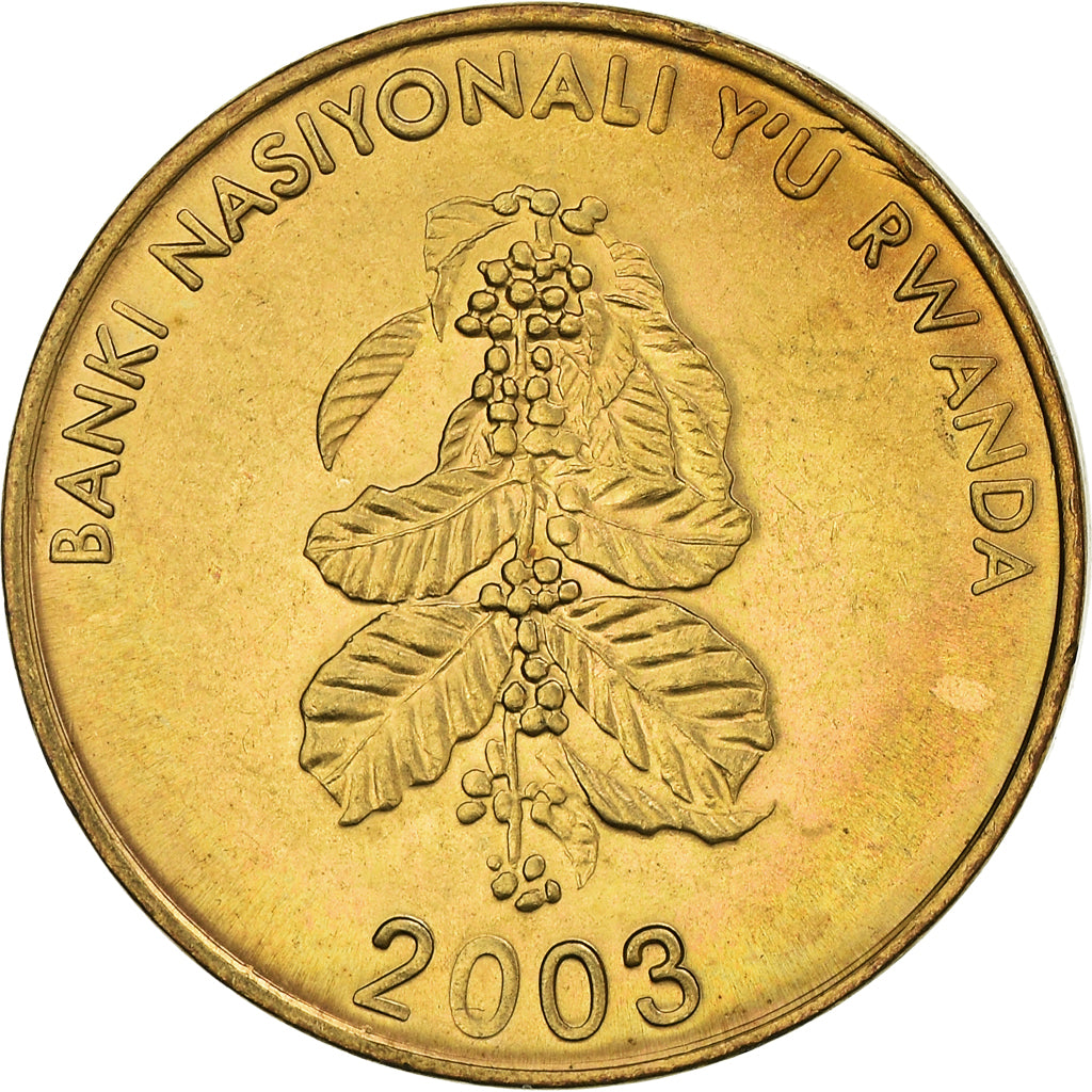 Coin, Rwanda, 5 Francs, 2003, MS(64), Brass plated steel, KM:23