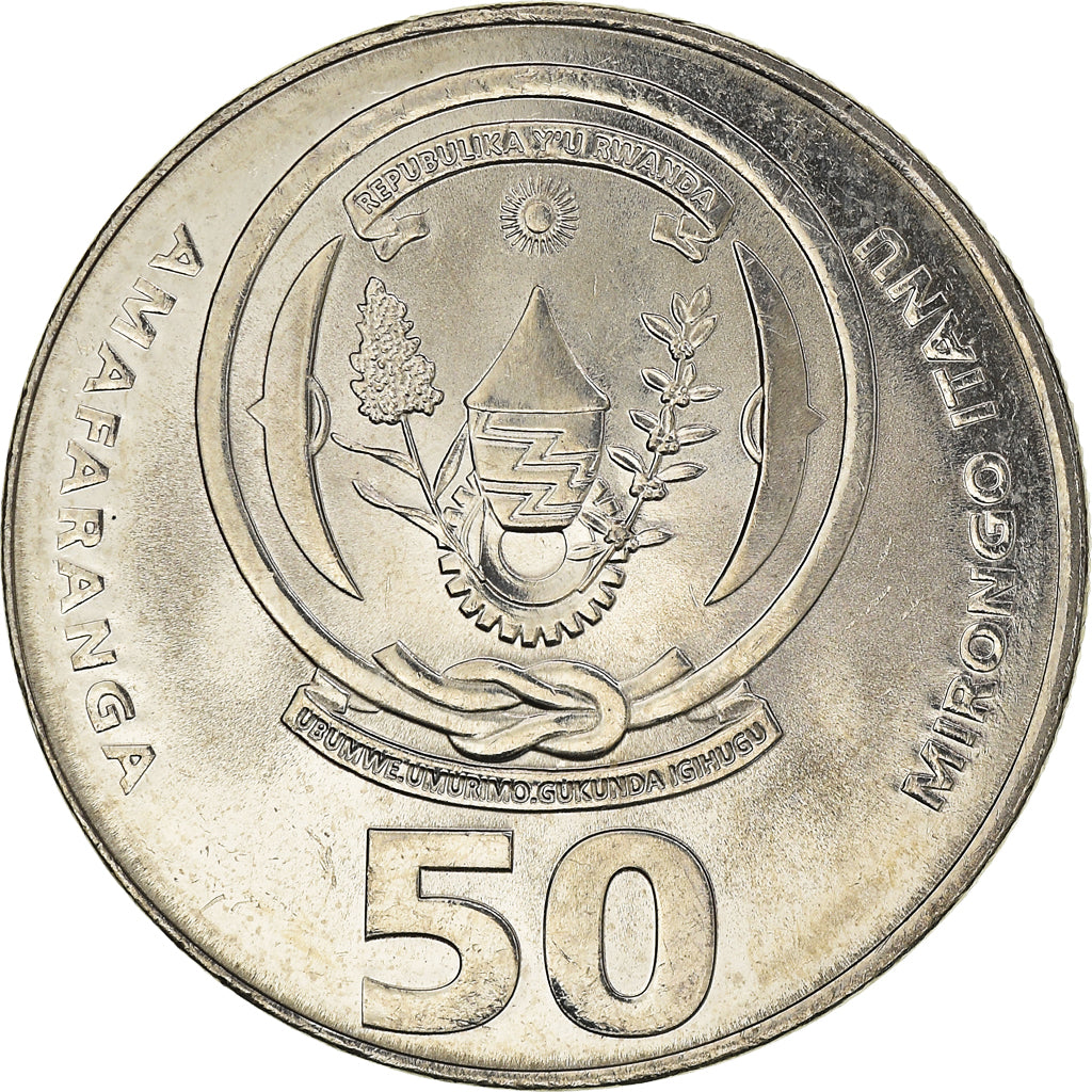 Coin, Rwanda, 50 Francs, 2003, Paris, MS(64), Nickel plated steel, KM:26