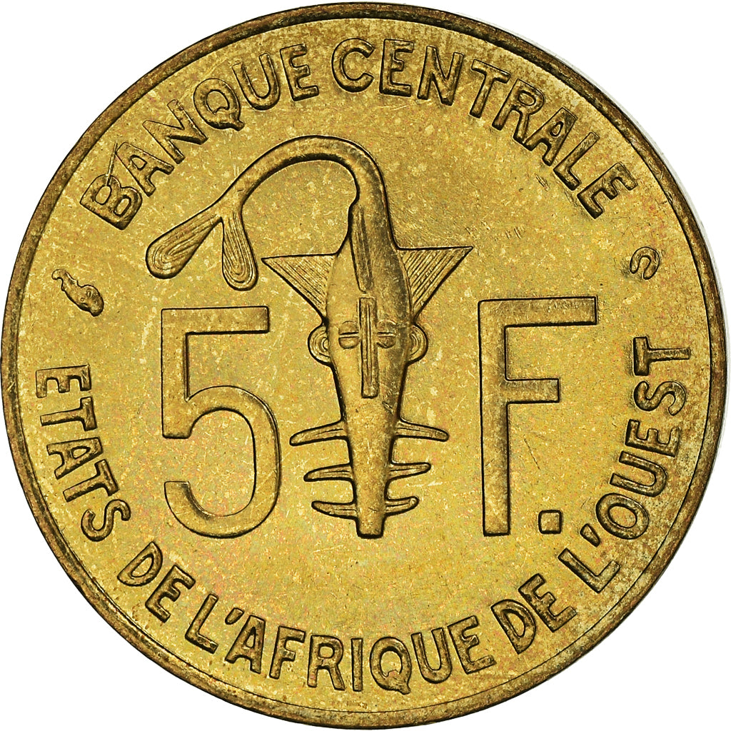 Coin, West African States, 5 Francs, 2002, MS(63), Aluminum-Nickel-Bronze, KM:2a
