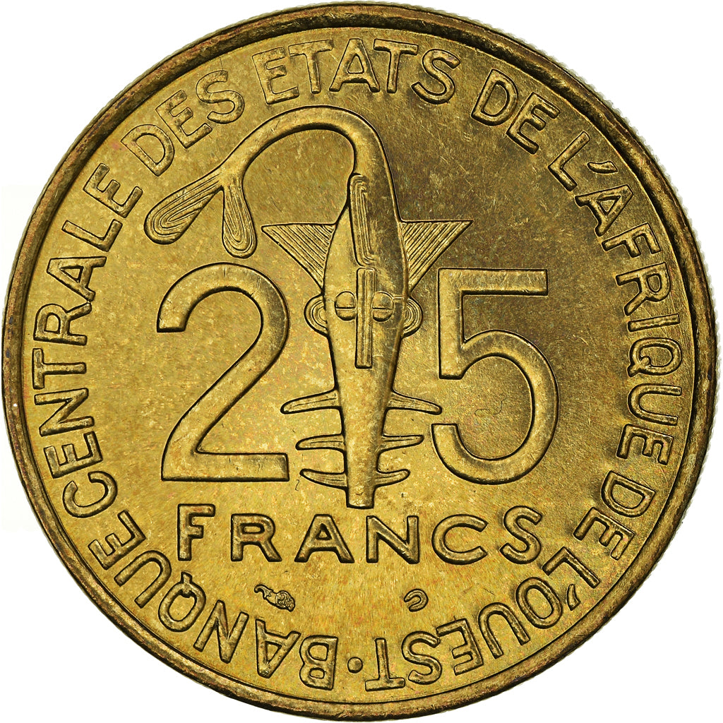 Coin, West African States, 25 Francs, 2002, MS(63), Aluminum-Bronze, KM:9