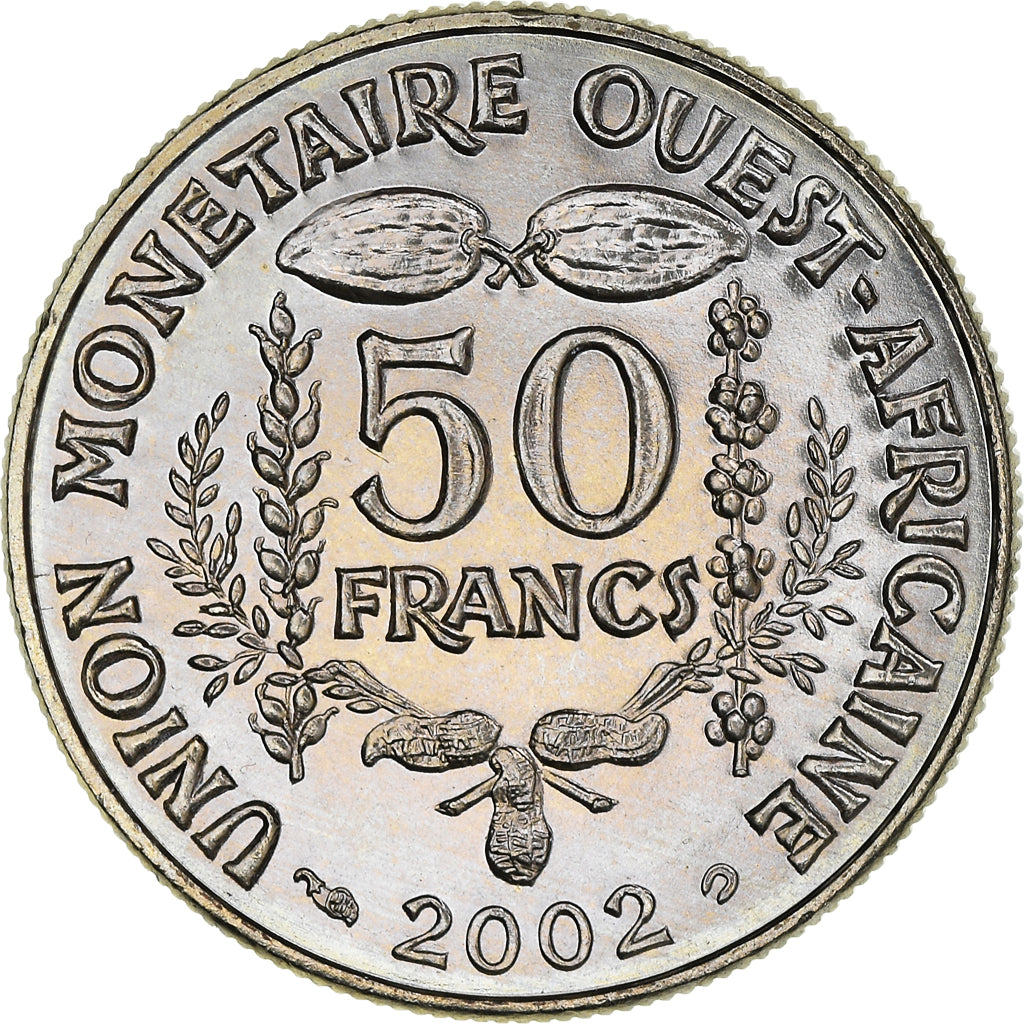 Coin, West African States, 50 Francs, 2002, MS(63), Copper-nickel, KM:6