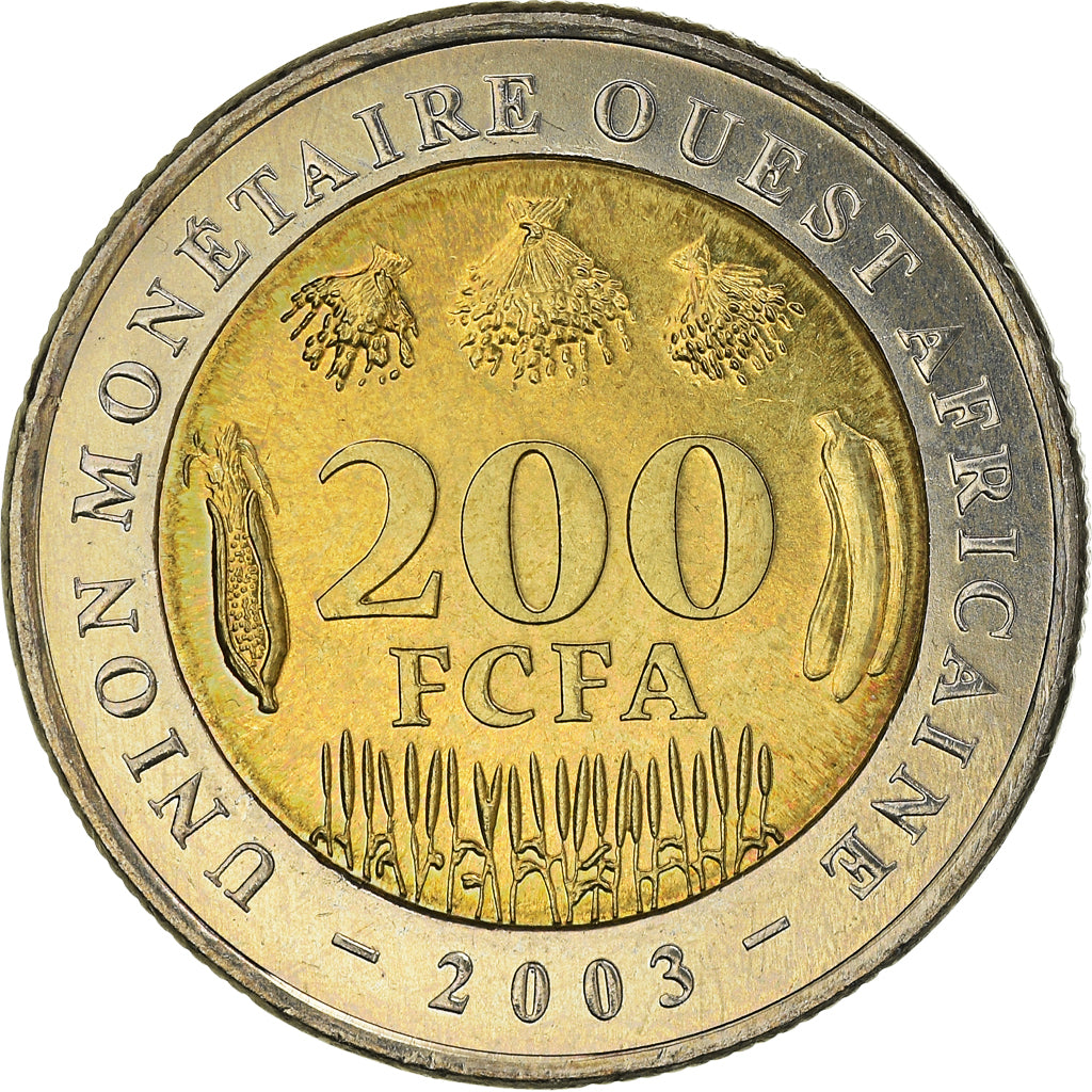 Coin, West African States, 200 Francs, 2003, MS(63), Bi-Metallic, KM:14