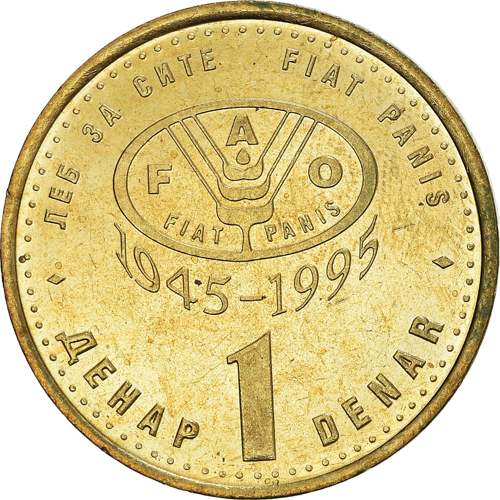 Coin, Macedonia, Denar, 1995, AU(50-53), Brass, KM:5