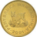 Moneta, Macedonia, 5 Denari, 2001, MS(64), Mosiądz, KM:4