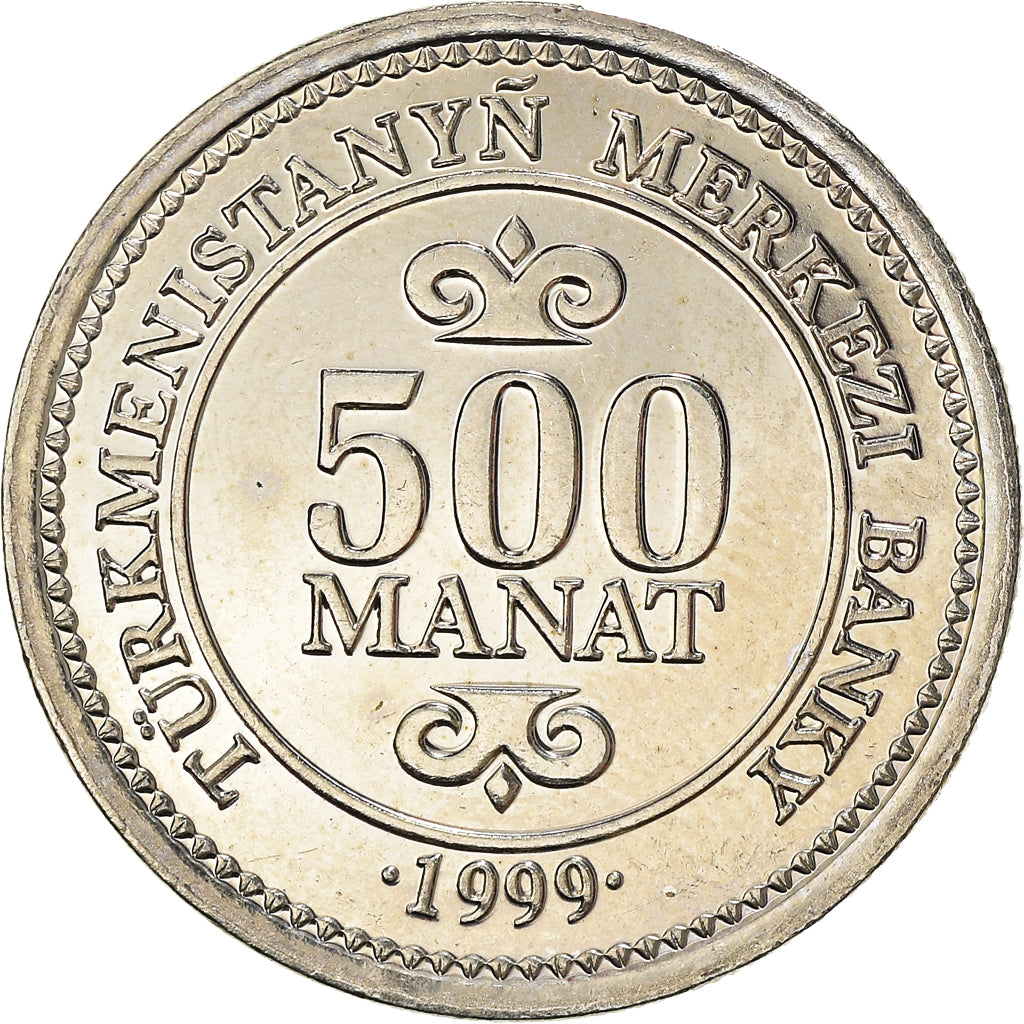 Coin, Turkmanistan, 500 Manat, 1999, MS(63), Nickel Clad Steel, KM:12