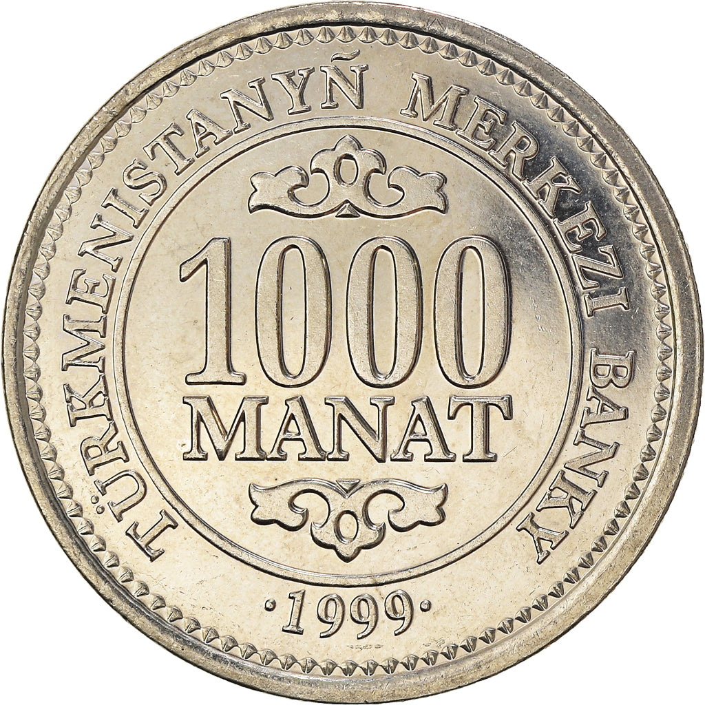 Coin, Turkmanistan, 1000 Manat, 1999, MS(63), Nickel Clad Steel, KM:13
