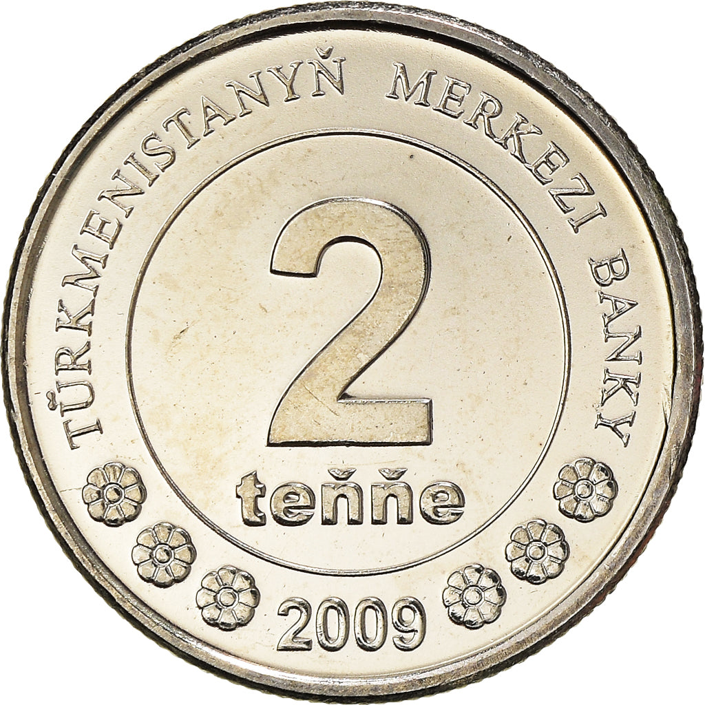 Coin, Turkmanistan, 2 Tenge, 2009, MS(64), Nickel plated steel, KM:96