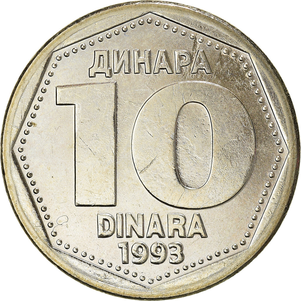 Monnaie, Yougoslavie, 10 Dinara, 1993, SUP+, Cuivre-Nickel-Zinc (Maillechort)