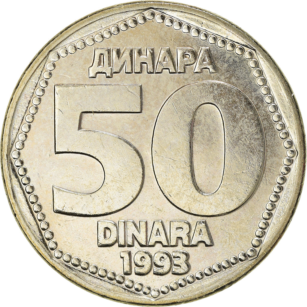 Coin, Yugoslavia, 50 Dinara, 1993, MS(60-62), Copper-Nickel-Zinc, KM:158