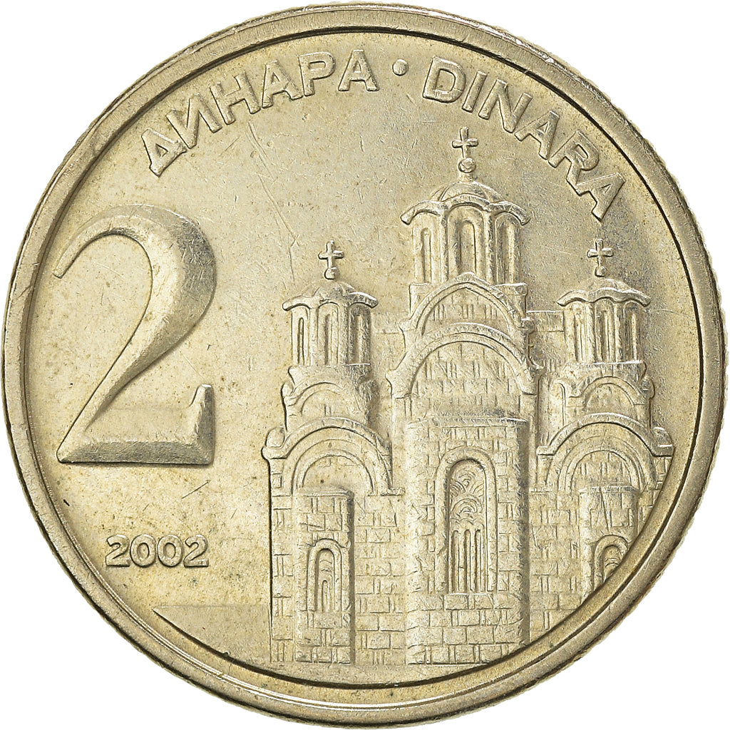Moneta, Iugoslavia, 2 Dinara, 2002, Belgrade, BB+, Rame-nichel-zinco, KM:181