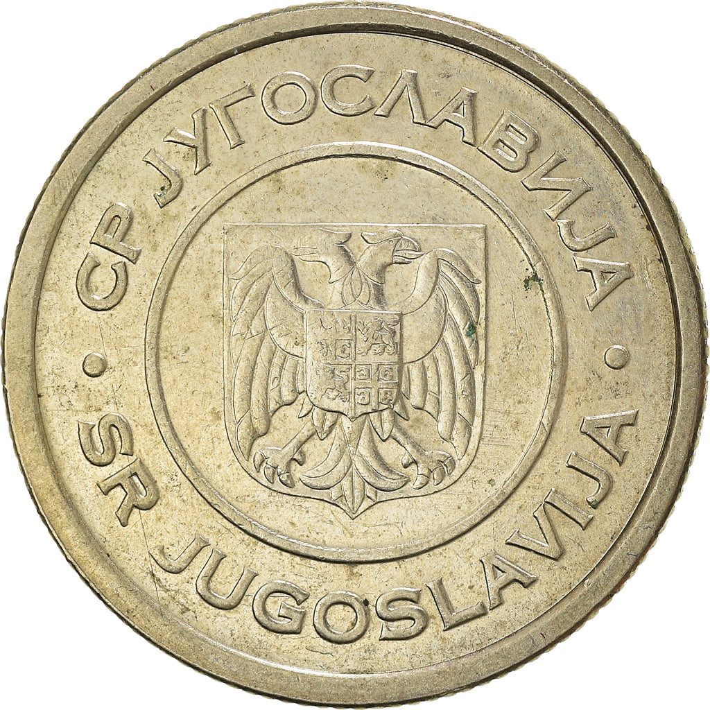 Coin, Yugoslavia, 5 Dinara, 2002, Belgrade, AU(50-53), Copper-Nickel-Zinc