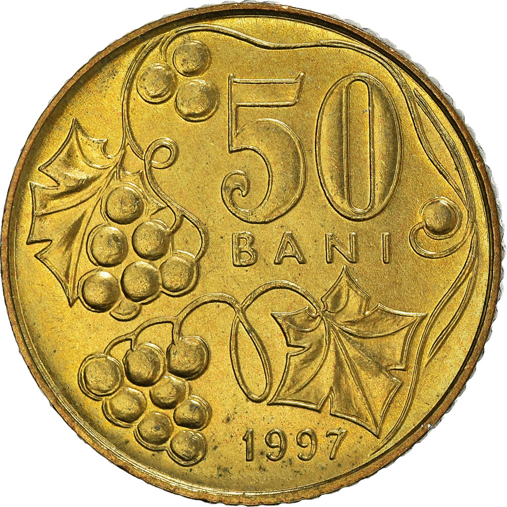 Coin, Moldova, 50 Bani, 1997, MS(64), Brass Clad Steel, KM:10