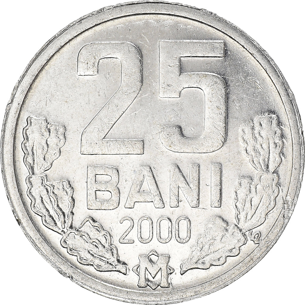 Coin, Moldova, 25 Bani, 2000, AU(55-58), Aluminum, KM:3