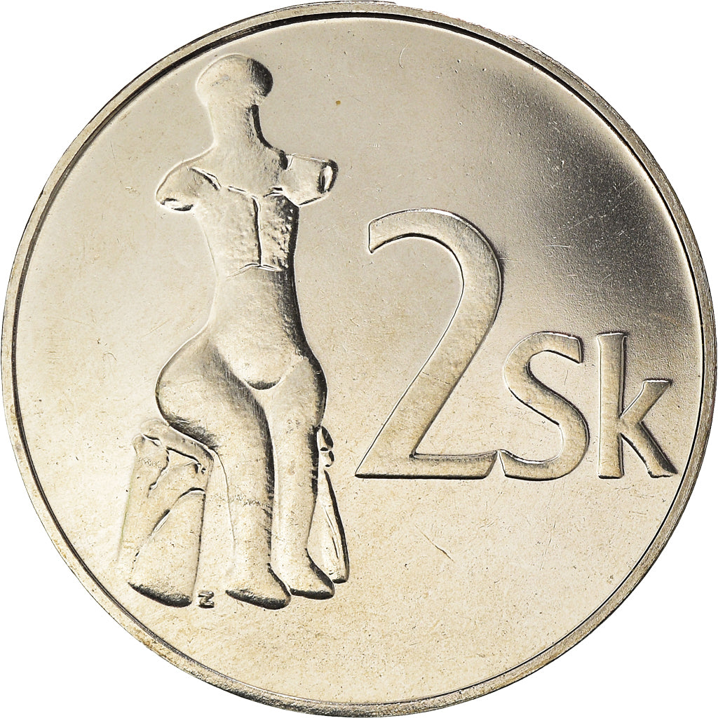 Coin, Slovakia, 2 Koruna, 2001, MS(63), Nickel plated steel, KM:13