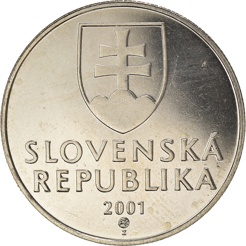 Münze, Slowakei, 5 Koruna, 2001, UNZ, Nickel plated steel, KM:14