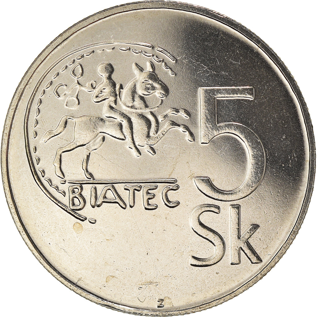 Münze, Slowakei, 5 Koruna, 2001, UNZ, Nickel plated steel, KM:14