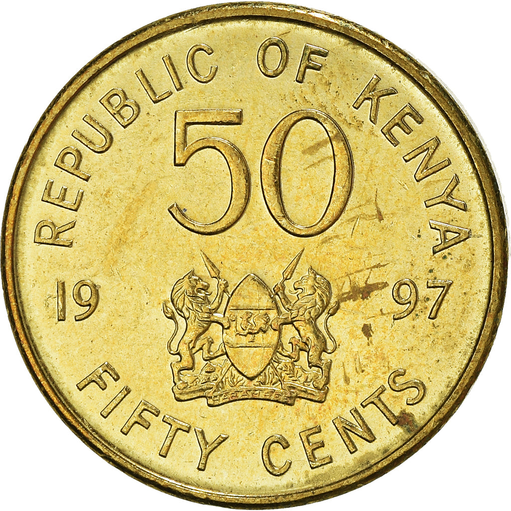 Coin, Kenya, 50 Cents, 1997, AU(50-53), Brass plated steel, KM:28