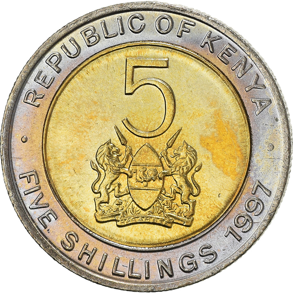Coin, Kenya, 5 Shillings, 1997, British Royal Mint, MS(63), Bi-Metallic, KM:30