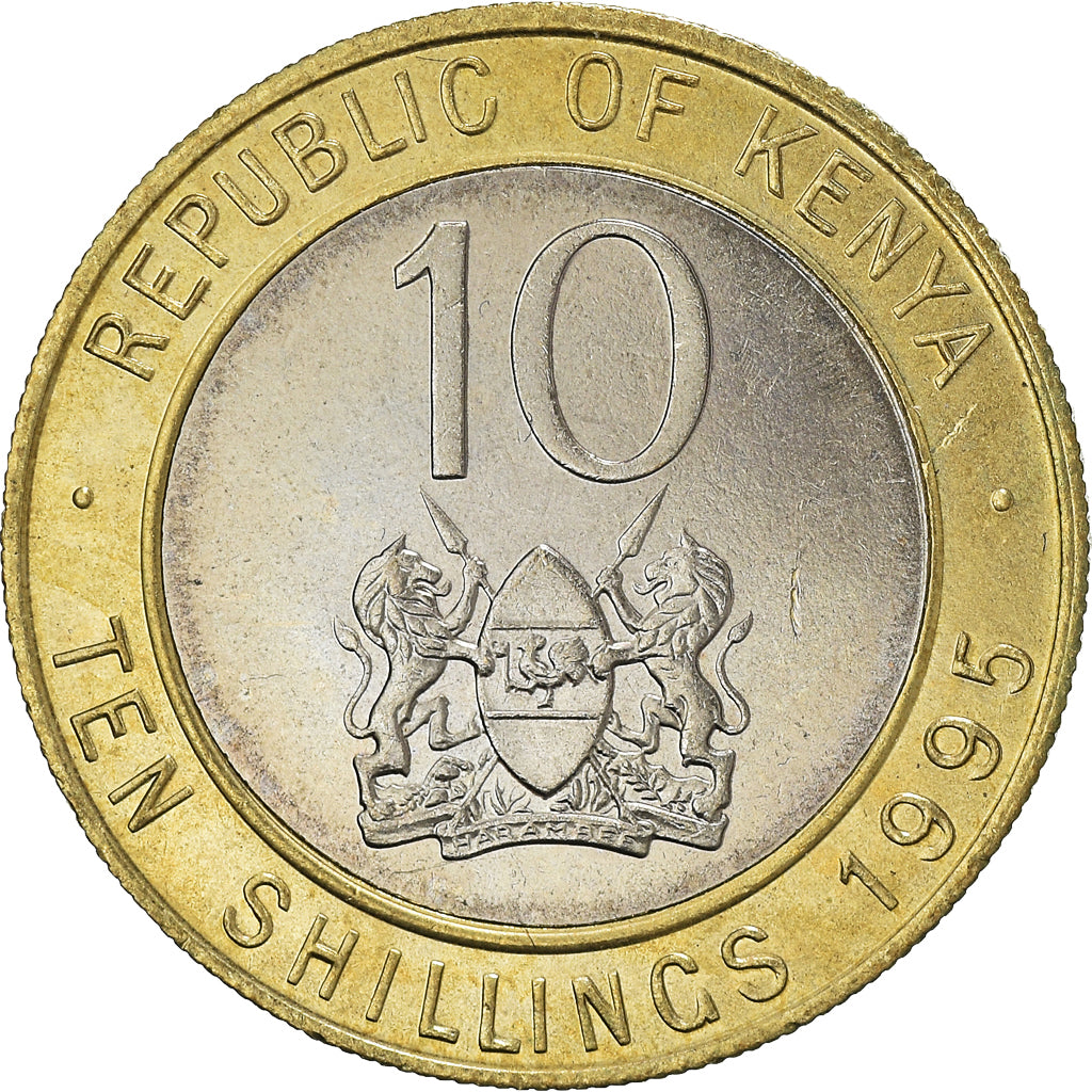 Coin, Kenya, 10 Shillings, 1995, British Royal Mint, MS(60-62), Bi-Metallic