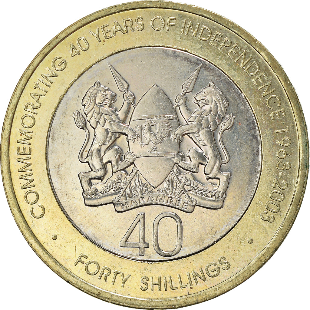 Coin, Kenya, 40 Shillings, 2003, British Royal Mint, AU(55-58), Bi-Metallic