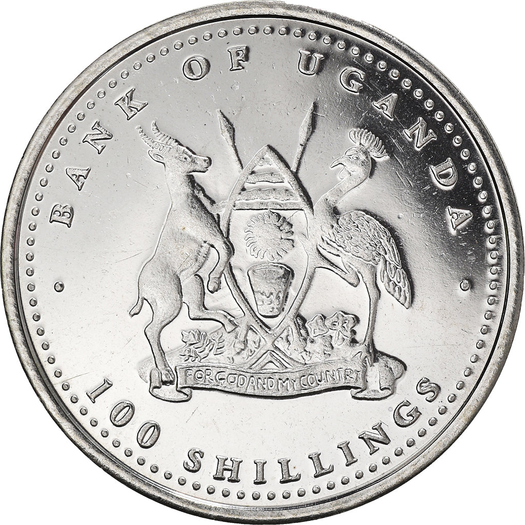 Monnaie, Ouganda, 100 Shillings, 2004, SPL+, Nickel plaqué acier, KM:189