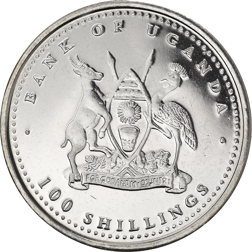 Coin, Uganda, 100 Shillings, 2004, MS(64), Nickel plated steel, KM:190