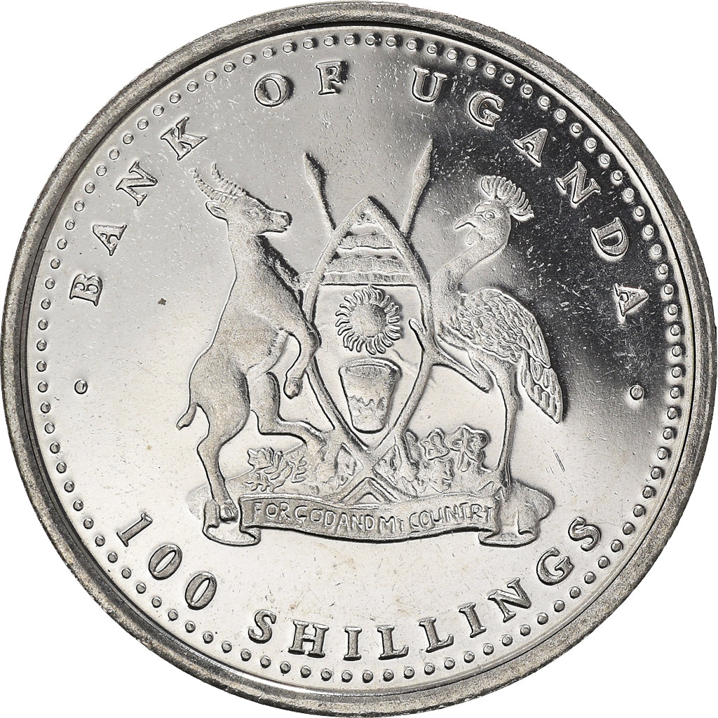 Coin, Uganda, 100 Shillings, 2004, MS(64), Nickel plated steel, KM:191