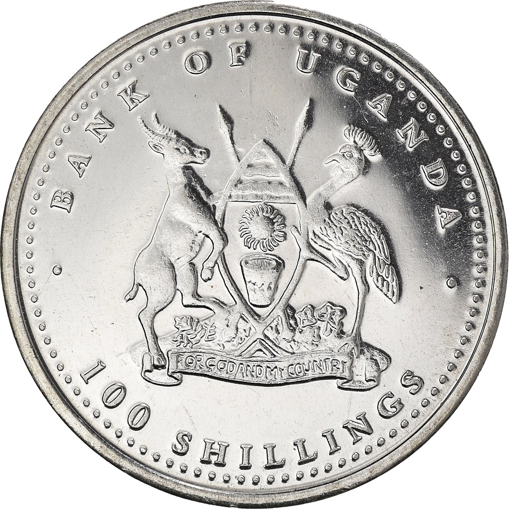 Coin, Uganda, 100 Shillings, 2004, MS(64), Nickel plated steel, KM:196