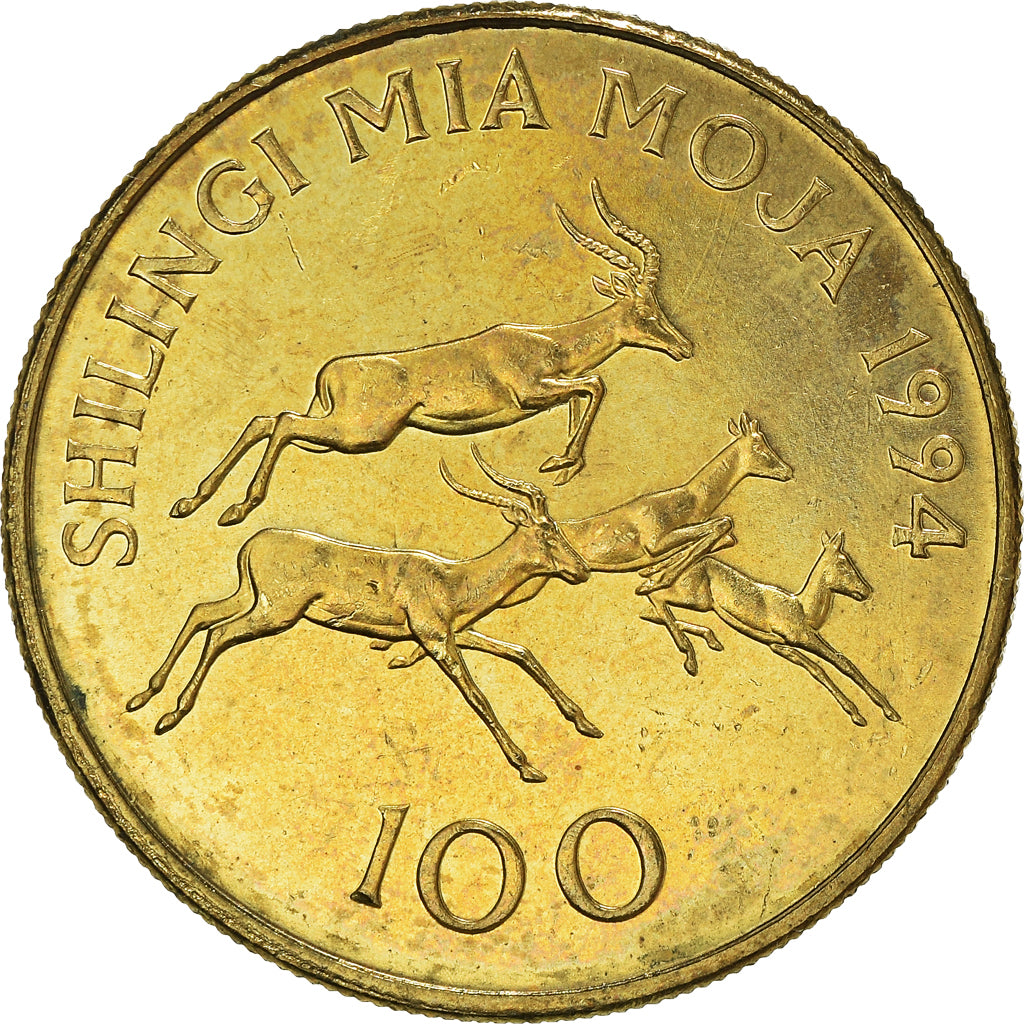 Coin, Tanzania, 100 Shilingi, 1994, MS(64), Brass plated steel, KM:32