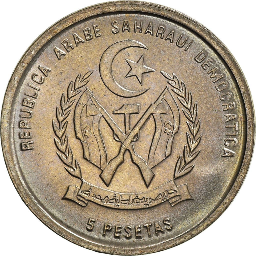 Coin, SAHARAWI ARAB DEMOCRATIC REPUBLIC, 5 Pesetas, 1992, MS(64), Copper-nickel